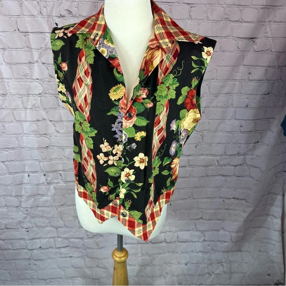 vintage handmade cottage core vest floral patchwork size medium 90s
